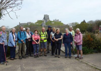 Group photo with Corfe Castle in the background – April 12, 2025