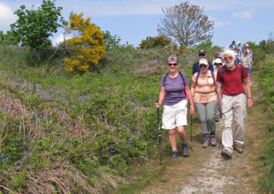 Photo of walkers on descent of Hardown Hill – May 3, 2025