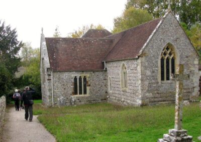 Photo of walkers arriving at the Church of St Mary at Tarrant Rushton – October 18, 2025