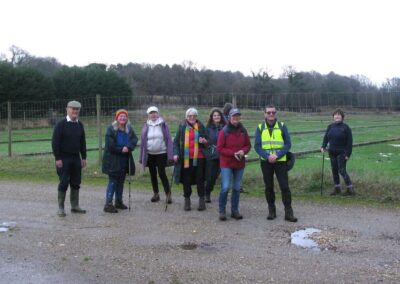 Walkers posing for a photo at the disused watercress beds between Outer Heath and Black Hill – January 17, 2026