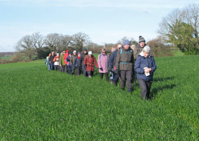 Photo of walkers picking their way through crops growing across a public footpath – February 14, 2026