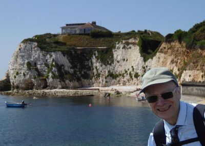 Composite image of walk leader and Freshwater Bay – July 8, 2026